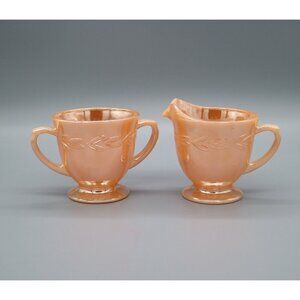 Vintage Fire King Peach Lustre Laurel Pattern Creamer & Sugar Bowl